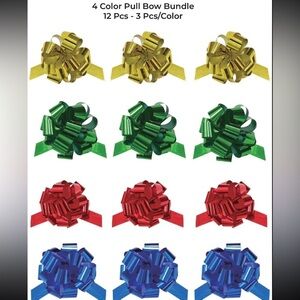 12 PCS Bundle 6" METALLIC PULL BOW -GOLD/BLUE/GREEN/RED